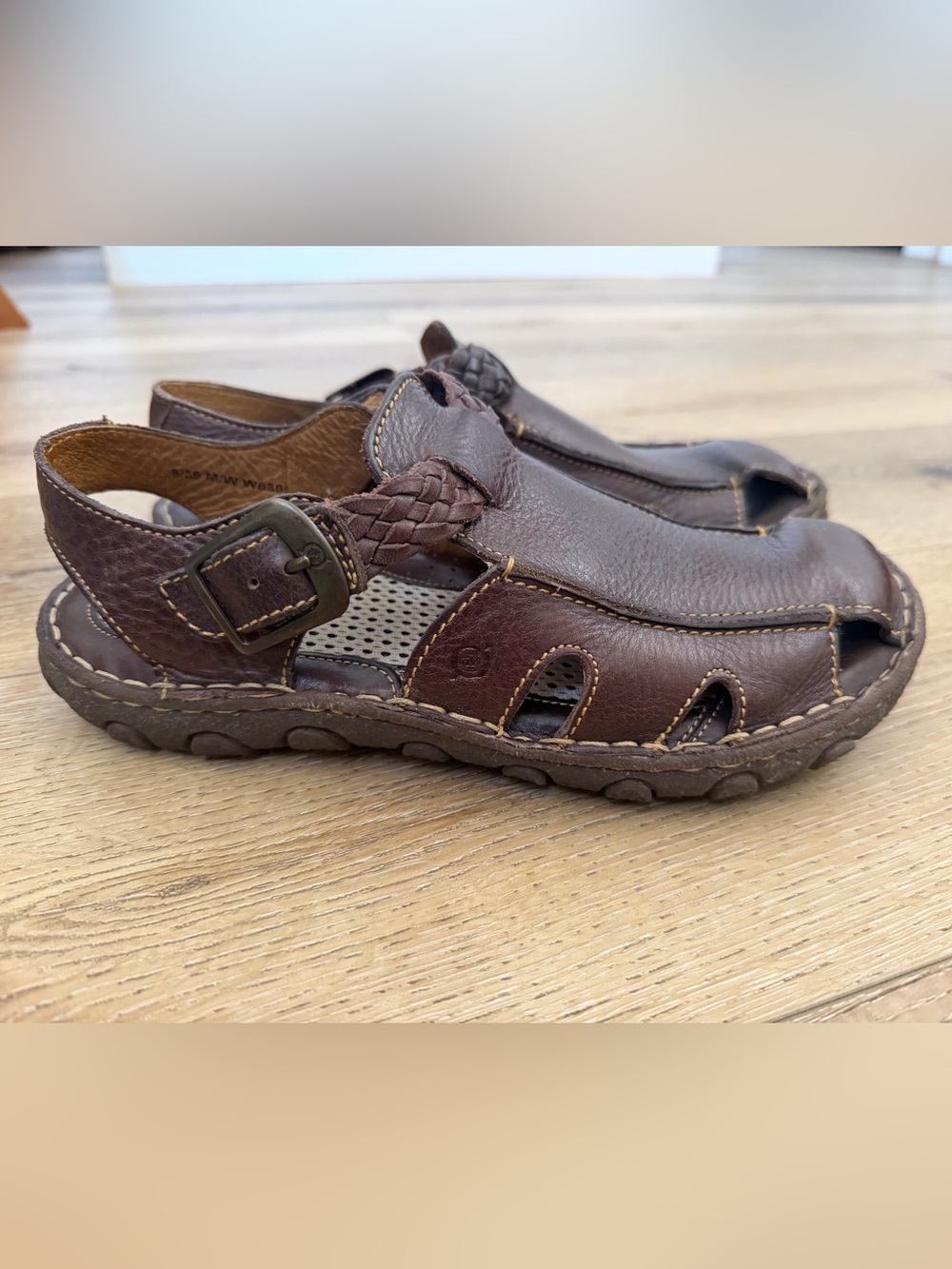 Born Brown Leather Fisherman Sandals with Braided Strap 8